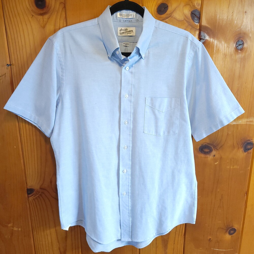 Sears Roebuck Vintage Short Sleeve Shirt Size 16 Light Blue Cotton Polyester Ble